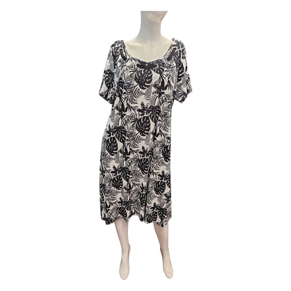 Rafaella Black and White Tropical Tee Shirt Dress Womens Size XL